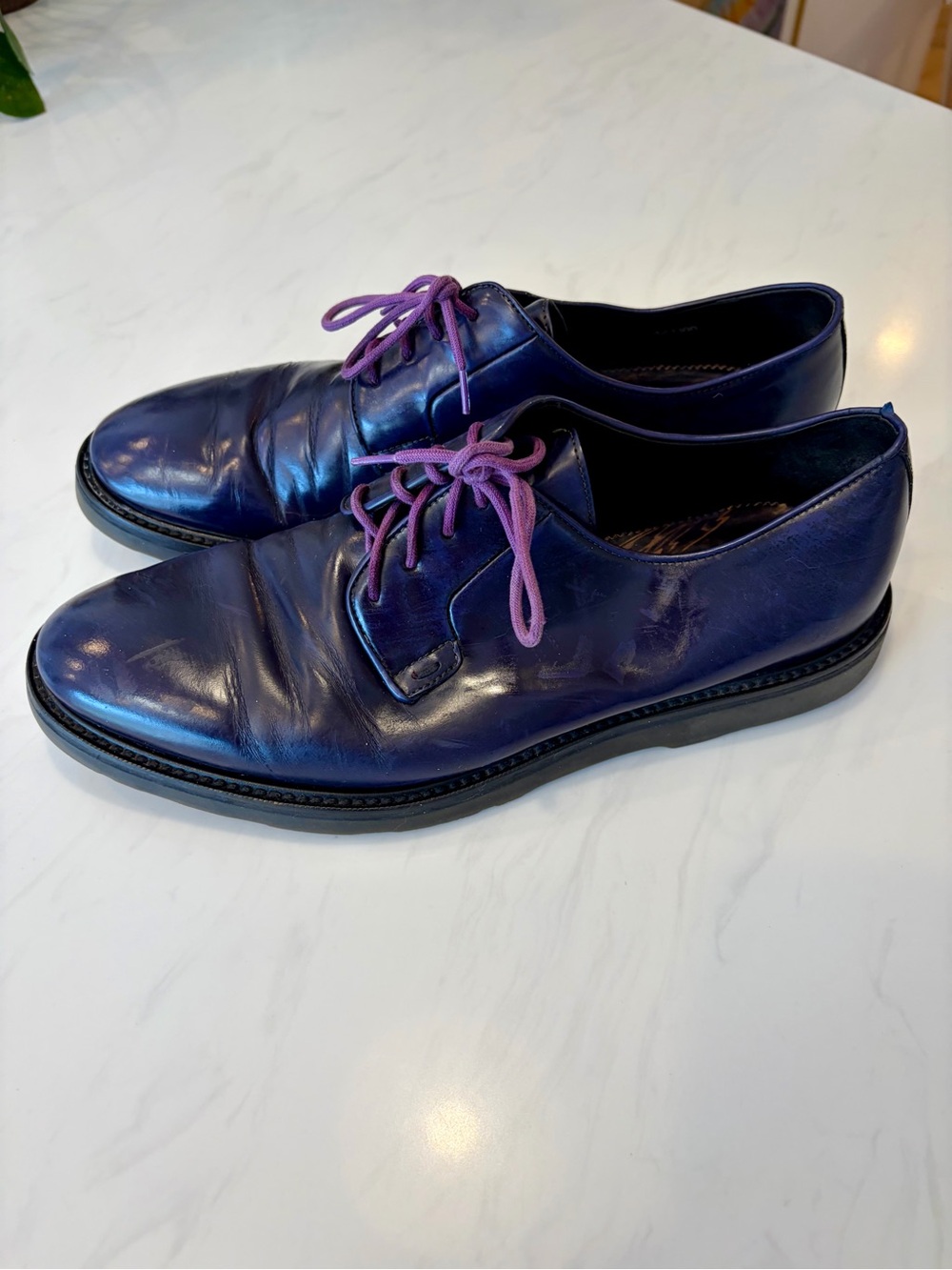 Paul Smith Ink Blue/ Purple Leather Derby Shoes Made in Italy - Picture 3 of 8